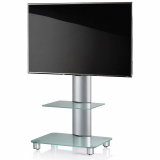 VCM Tosal TV Standfuß für Monitore von 32 - 70 Zoll mit Glaszwischenboden / Silber/Mattglas