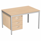 Schreibtisch feste Höhe, mit Hängecontainer mit 3 Metall-Schubfächern und Utensilienschubfach, 1200x800x720, Buche/Lichtgrau