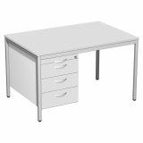 Schreibtisch feste Höhe, mit Hängecontainer mit 3 Metall-Schubfächern und Utensilienschubfach, 1200x800x720, Lichtgrau/Lichtgrau