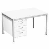 Schreibtisch feste Höhe, mit Hängecontainer mit 3 Metall-Schubfächern und Utensilienschubfach, 1200x800x720, Weiß/Lichtgrau
