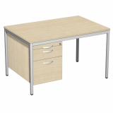 Schreibtisch feste Höhe, mit Hängecontainer mit 1 Metall-Schubfach, 1 Hängeregistratur und Utensilienschubfach, 1200x800x720, Ahorn/Lichtgrau