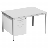 Schreibtisch feste Höhe, mit Hängecontainer mit 1 Metall-Schubfach, 1 Hängeregistratur und Utensilienschubfach, 1200x800x720, Lichtgrau/Lichtgrau