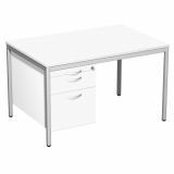 Schreibtisch feste Höhe, mit Hängecontainer mit 1 Metall-Schubfach, 1 Hängeregistratur und Utensilienschubfach, 1200x800x720, Weiß/Lichtgrau