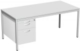 Schreibtisch feste Höhe, mit Hängecontainer mit 1 Metall-Schubfach, 1 Hängeregistratur und Utensilienschubfach, 1600x800x720, Lichtgrau/Lichtgrau