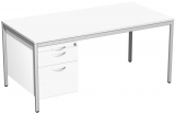 Schreibtisch feste Höhe, mit Hängecontainer mit 1 Metall-Schubfach, 1 Hängeregistratur und Utensilienschubfach, 1600x800x720, Weiß/Lichtgrau