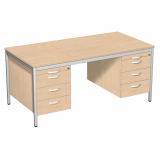 Schreibtisch feste Höhe, mit 2 Hängecontainern mit je 3 Metall-Schubfächern und Utensilienschubfach, 1600x800x720, Buche/Lichtgrau