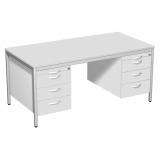 Schreibtisch feste Höhe, mit 2 Hängecontainern mit je 3 Metall-Schubfächern und Utensilienschubfach, 1600x800x720, Lichtgrau/Lichtgrau