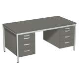 Schreibtisch feste Höhe, mit 2 Hängecontainern mit je 3 Metall-Schubfächern und Utensilienschubfach, 1600x800x720, Onyx/Lichtgrau