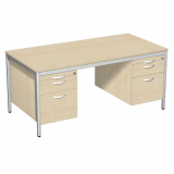 Schreibtisch feste Höhe, mit 2 Hängecontainern mit je 1 Metall-Schubfach, 1 Hängeregistratur und Utensilienschubfach, 1600x800x720, Ahorn/Lichtgrau