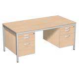 Schreibtisch feste Höhe, mit 2 Hängecontainern mit je 1 Metall-Schubfach, 1 Hängeregistratur und Utensilienschubfach, 1600x800x720, Buche/Lichtgrau