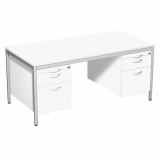 Schreibtisch feste Höhe, mit 2 Hängecontainern mit je 1 Metall-Schubfach, 1 Hängeregistratur und Utensilienschubfach, 1600x800x720, Weiß/Lichtgrau