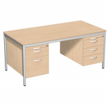 Schreibtisch feste Höhe, mit 2 Hängecontainern mit 1. 3 Metall-Schubfächern und Utensilienschubfach, 2. mit je 1 Metall-Schubfach, 1 Hängeregistratur und Utensilienschubfach, 1600x800x720, Buche/Lichtgrau