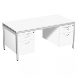 Schreibtisch feste Höhe, mit 2 Hängecontainern mit 1. 3 Metall-Schubfächern und Utensilienschubfach, 2. mit je 1 Metall-Schubfach, 1 Hängeregistratur und Utensilienschubfach, 1600x800x720, Weiß/Lichtgrau