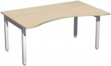 Schreibtisch Ergonomieform höhenverstellbar, 1600x1000x680-860, Ahorn/Silber