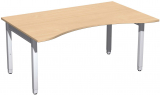Schreibtisch Ergonomieform höhenverstellbar, 1600x1000x680-860, Buche/Silber