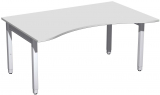 Schreibtisch Ergonomieform höhenverstellbar, 1600x1000x680-860, Lichtgrau/Silber