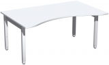 Schreibtisch Ergonomieform höhenverstellbar, 1600x1000x680-860, Weiß/Silber