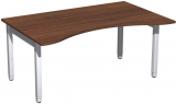 Schreibtisch Ergonomieform höhenverstellbar, 1600x1000x680-860, Nussbaum/Silber
