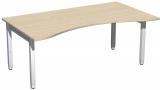 Schreibtisch Ergonomieform höhenverstellbar, 1800x1000x680-860, Ahorn/Silber