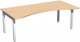 Schreibtisch Ergonomieform höhenverstellbar, 2000x1000x680-860, Buche/Silber