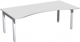 Schreibtisch Ergonomieform höhenverstellbar, 2000x1000x680-860, Lichtgrau/Silber