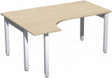 PC-Schreibtisch links höhenverstellbar, 1600x1200x680-860, Ahorn/Silber