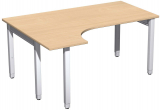 PC-Schreibtisch links höhenverstellbar, 1600x1200x680-860, Buche/Silber